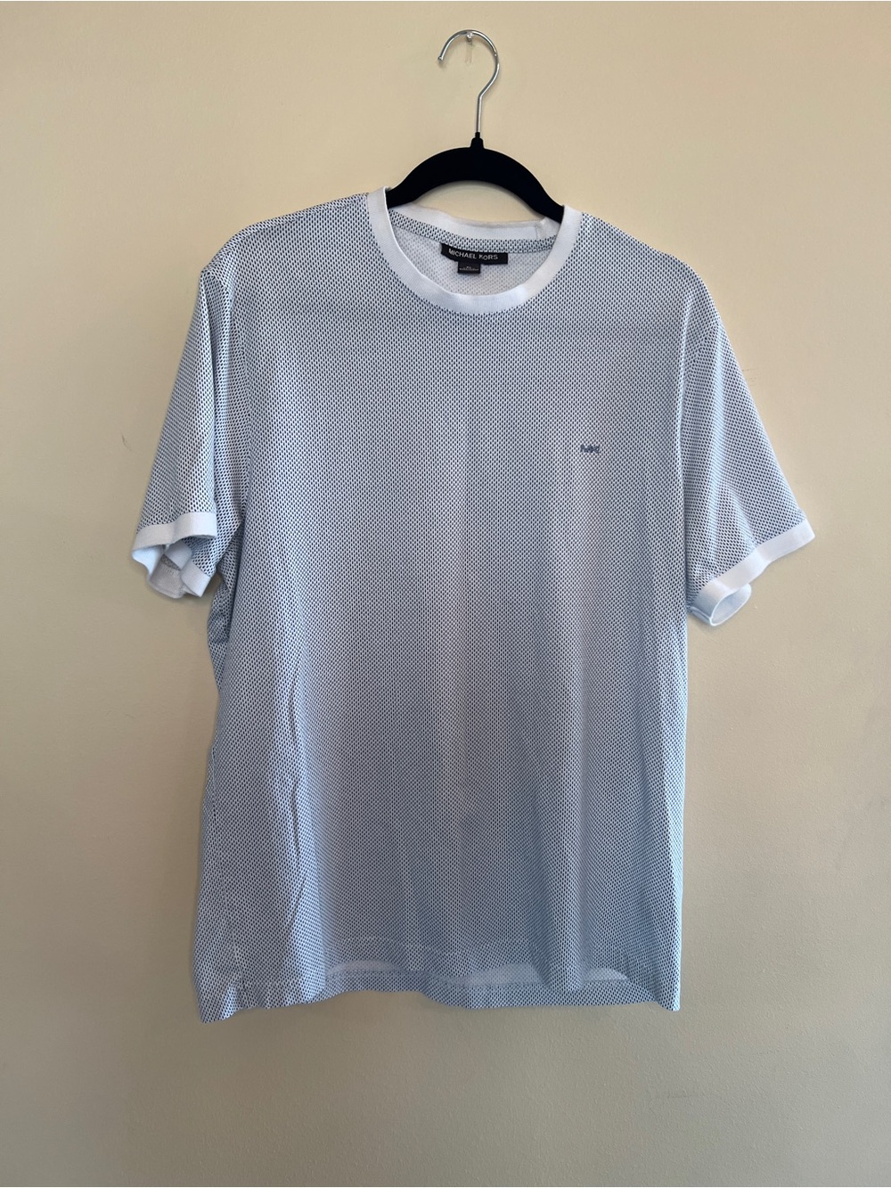 Michael Kors Light Blue and White Mesh Short Sleeve Tee